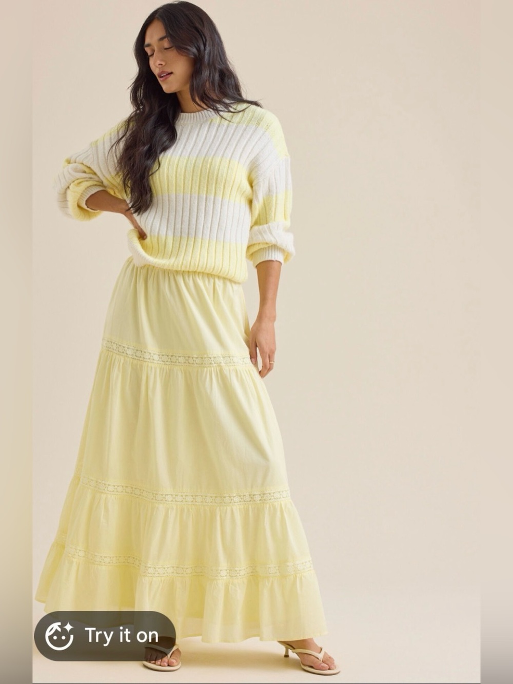 Altar'd State Pale Yellow Tiered Maxi Skirt